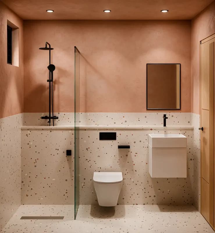 Terracotta and terrazzo bathroom