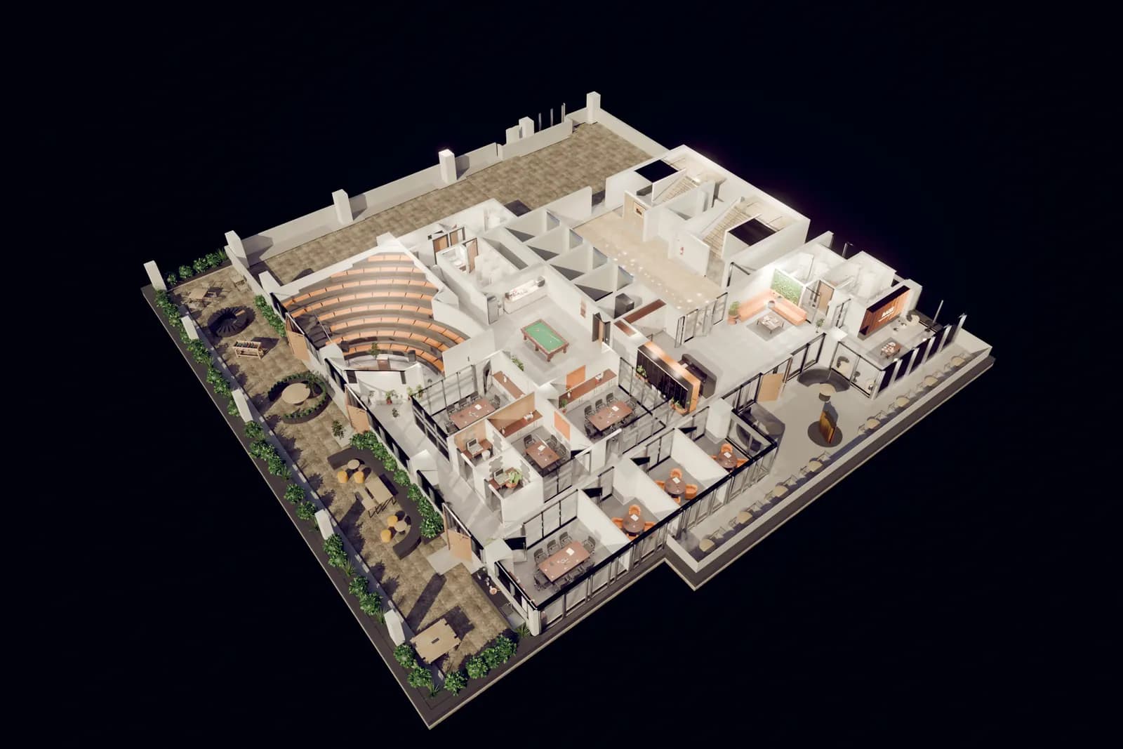 Untextured 3D model of the same office floor